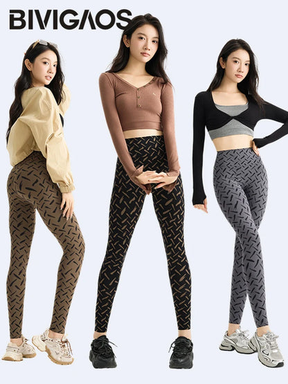 BIVIGAOS Spring Autumn Starry Sky Printed Sharkskin Leggings Women High Waist Elastic Tight Fitting Running Yoga Fitness Legging