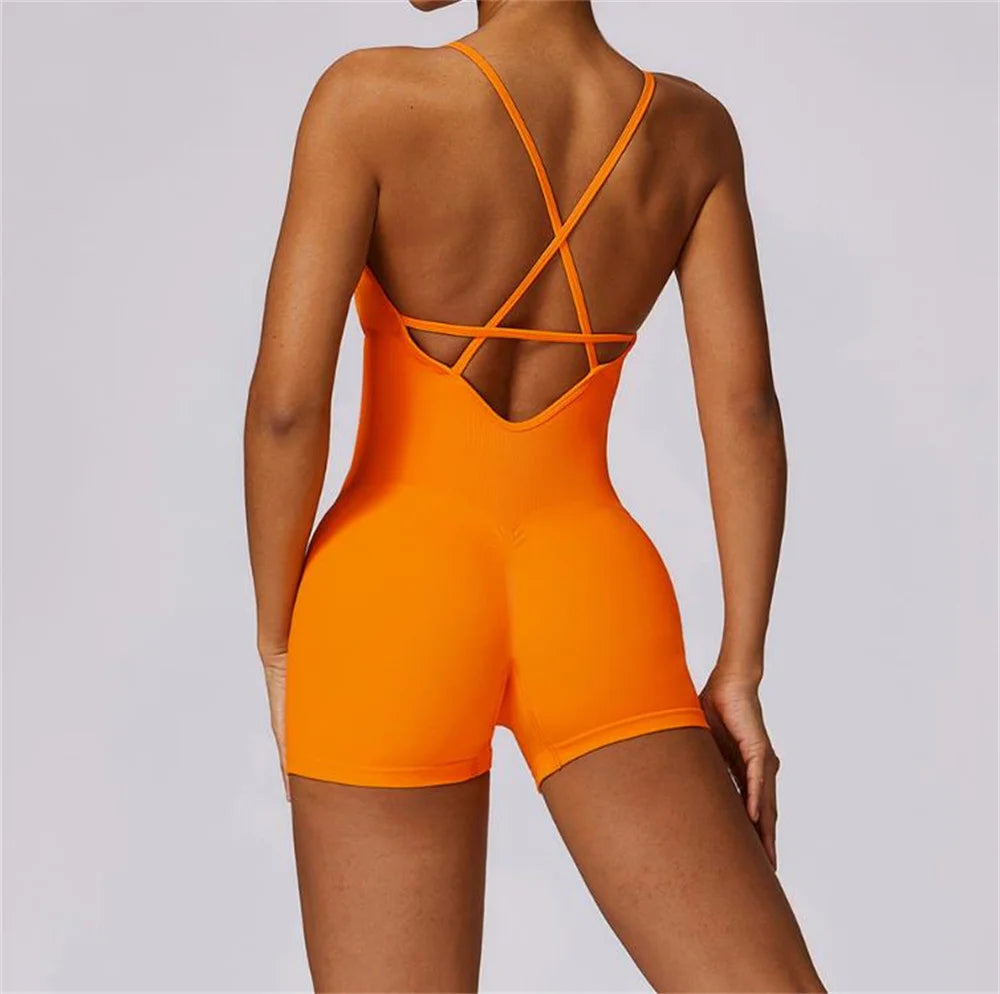 Women's V-Neck Cross-Back Workout Jumpsuit & Playsuit