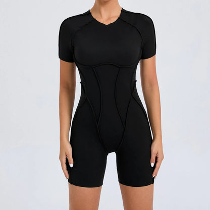 Women's One-piece chest pad Yoga Jumpsuit leggings Short sleeve Backless Slim Fit Sports Outfit High elasticity soft comfort