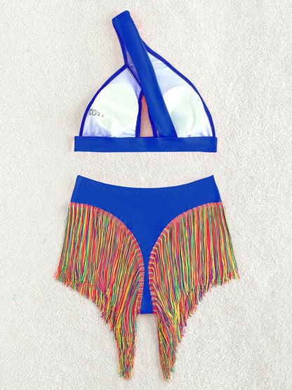 Fringe Tassel One Shoulder High Waist Bikini Women Swimwear Female Swimsuit Two-pieces Bikini Set Hollow Out Bathing Suit Swim