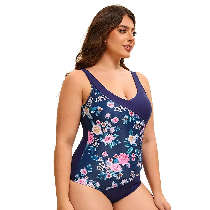 Plus Size Women's  One Piece Swimsuit Women Athletic Swimming Bathing Suit Flower Printed Swimwear