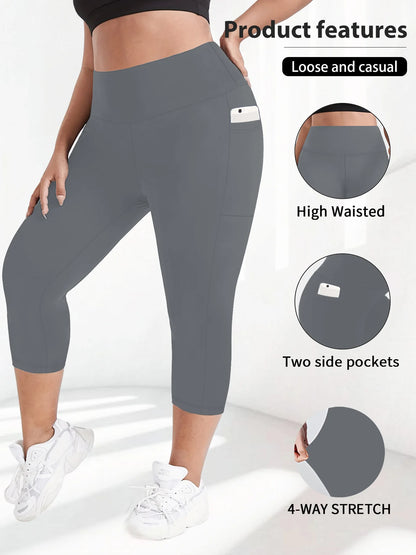 Women's Milk Silk Yoga Pants Plus Size High-Waisted Workout Leggings with Side Pockets, European Fit Gym To Street Activewear