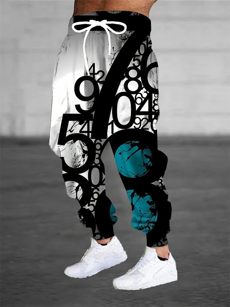Men's Pants Stylish Abstract Print Outdoor Running Fitness Pants Relaxed Fit Comfortable Drawstring Sweatpants