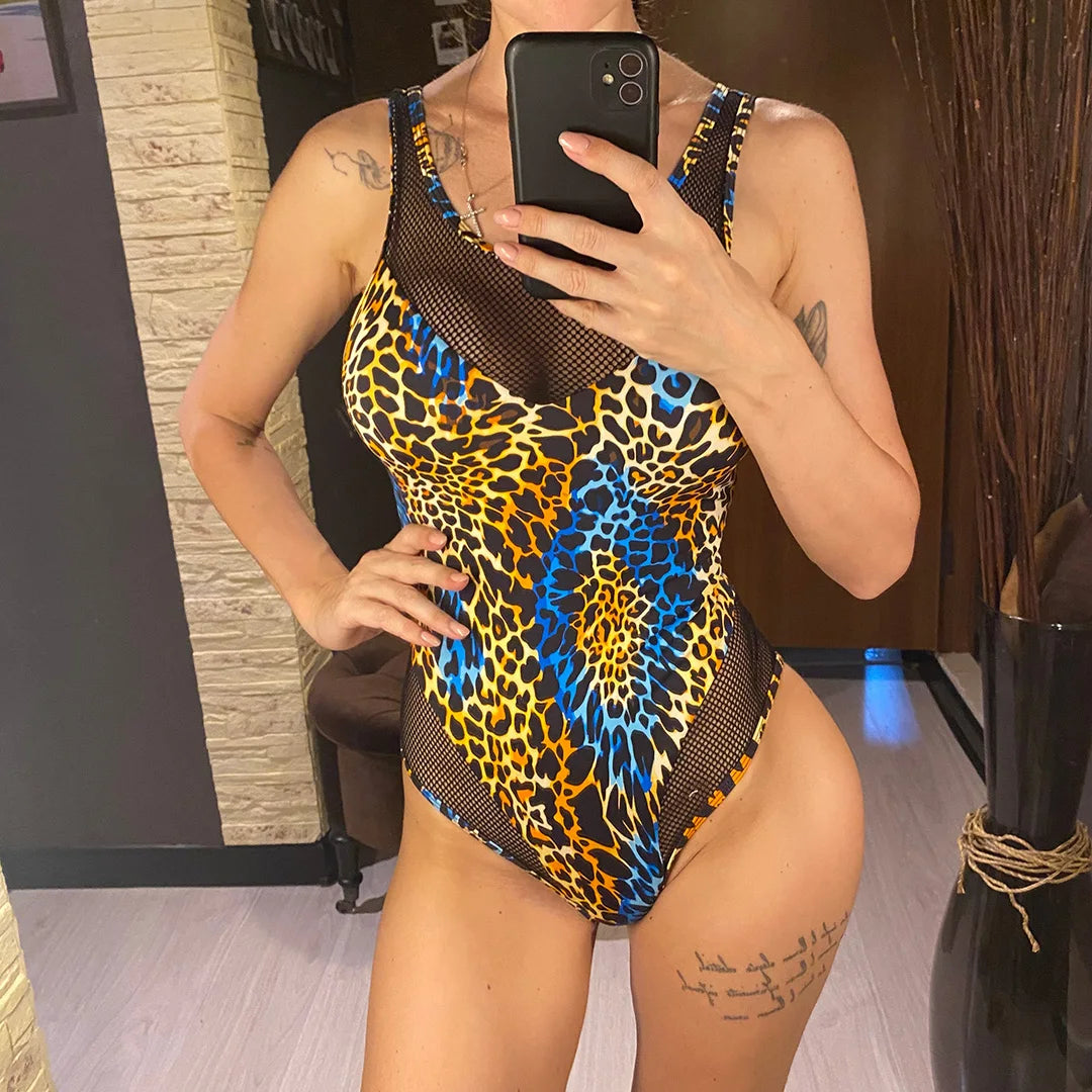 S - XXL 12 Colors Fish Net Mesh Backless High Leg Cut One Piece Swimsuit Women Swimwear Female Bather Bathing Suit Swim