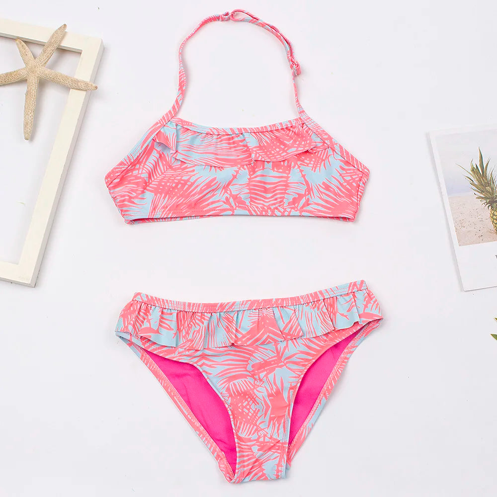 7-14Year Rainbow Print Child Bikini Set 2024 Girls Swimsuit Swimwear For Kids Summer Brazilian Teen Baby Swimming Suit Set 2