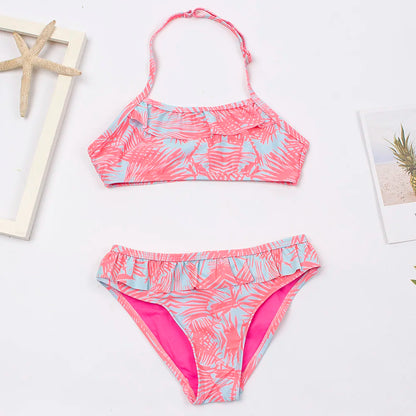 7-14Year Rainbow Print Child Bikini Set 2024 Girls Swimsuit Swimwear For Kids Summer Brazilian Teen Baby Swimming Suit Set 2