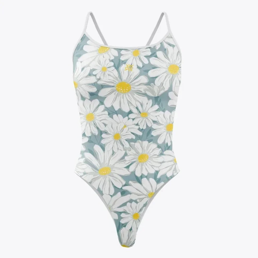 Women's Thin-Strap One-Piece Swimsuit – Floral & Palm Prints