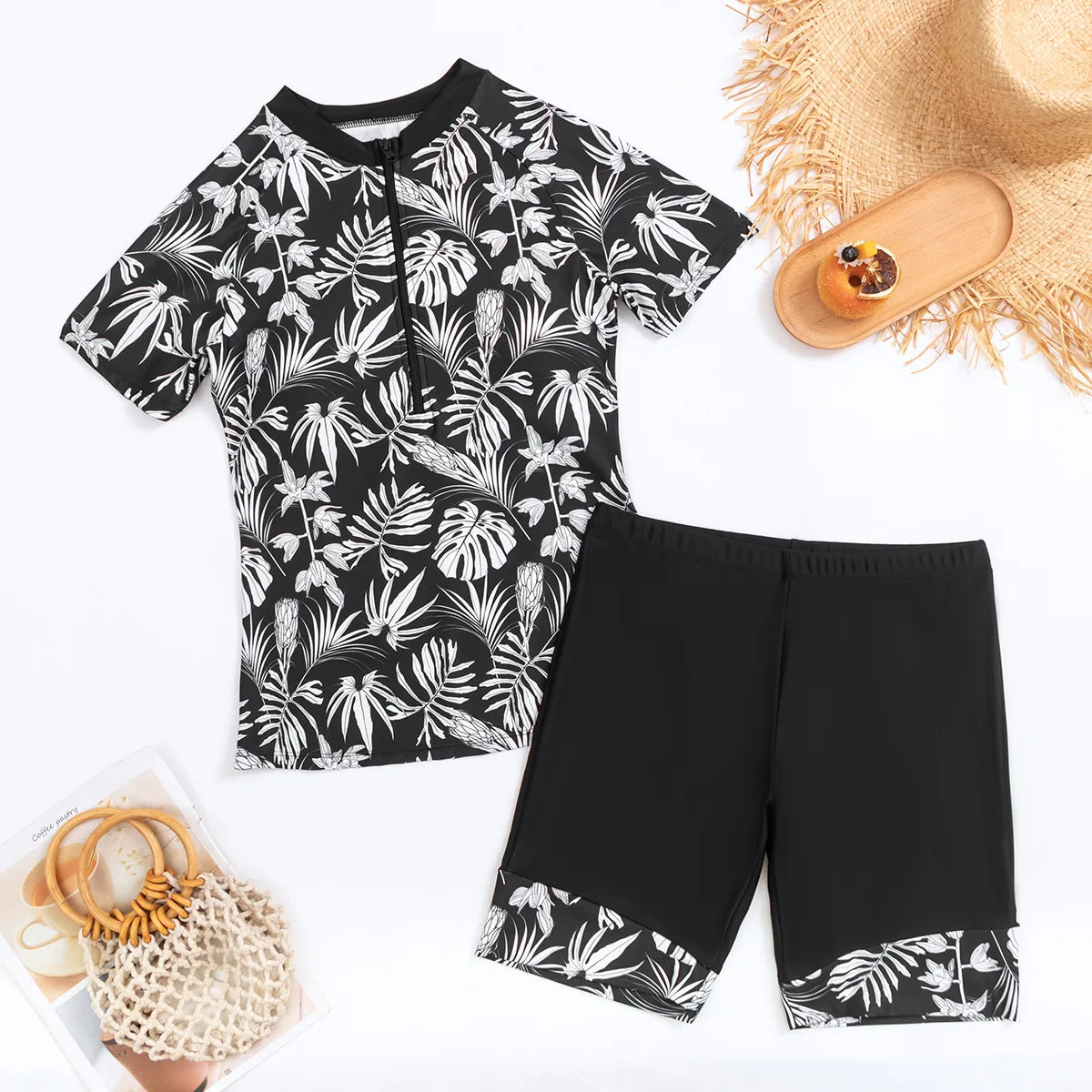 Tropical Leaf Print Separate Swimsuits Tankini Set Female Swimwear Sports Beach Wear Two-Piece Bathing Suits Pool Women Swimming Suit