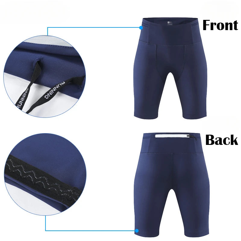 Men's Marathon Running Training Compression Shorts Quick Dry Sports Jogging Tights Fitness Waist Belt Bag Shorts Sportwear Male