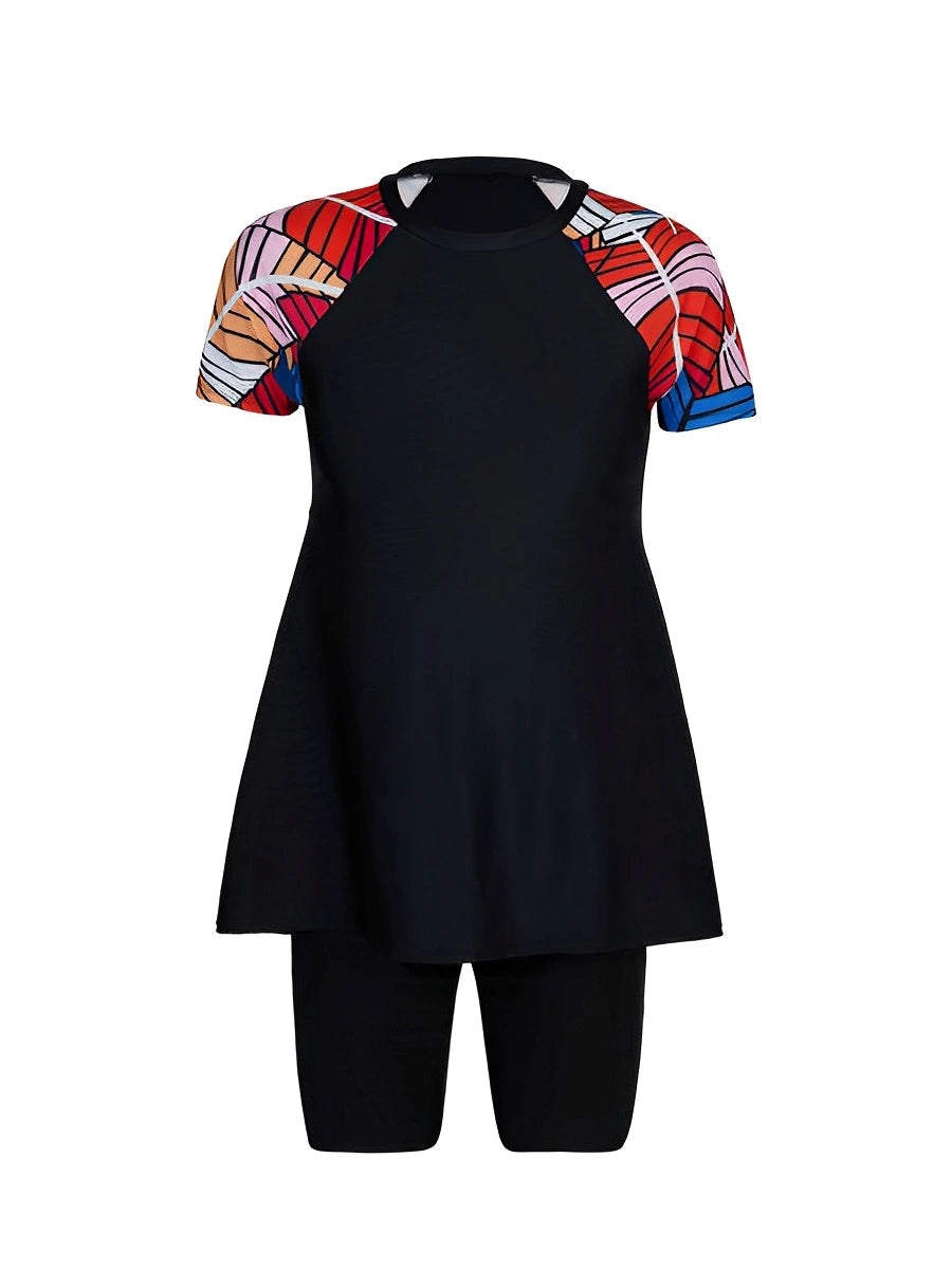 Plus Size Tankini  Rash Guard Short Sleeve 2 Pieces Swimsuit Women High Waist Shorts Swimwear Female Bathing Swimming Swim Suit Beach Bathers
