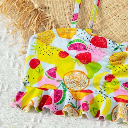 Summer Girls Fruit Printing Bikini Swimsuit Teen Girls 5-14 Years Two Piece Swimwear Candy Colorful Bathing Suit