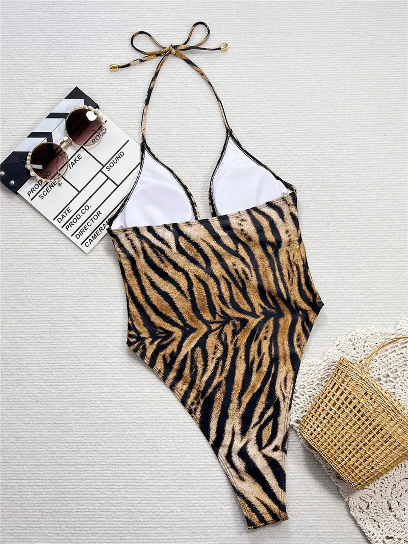 Women Animal and Colour Print Swimsuit Bathers Beach Swimwear Women Pad One Piece Swimsuit