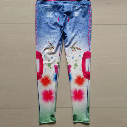 Woman Fashion Denim Yoga Pants Sport Leggings Print Fitness Leggins Slim Gym Tights High Waist Leggings Sportswear
