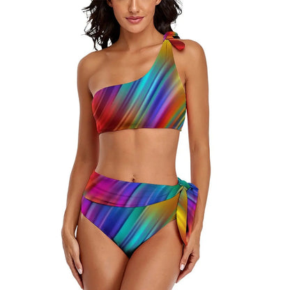 Retro Rainbow Bikinis Set Psychedelic Swirls Bikini Swimsuit High Waist Stylish Swimwear Beach 2 Pieces Feminine Bikinis