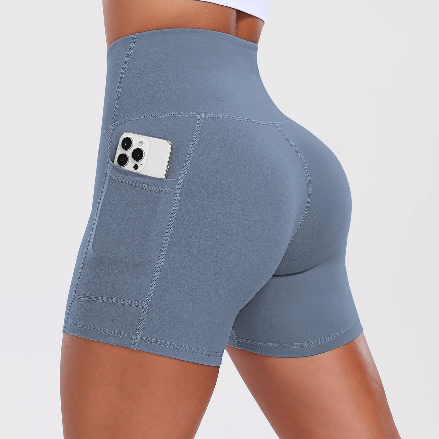 Yoga Shorts with Pockets for Women Tummy Control Workout Running Shorts Stretchy Workout Tight for Gym Casual Sportswear