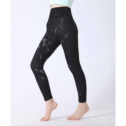 Black Splashed Ink Yoga Pants Personality Matched Butt Lifting Running Fitness Long Pants Fashion Simple Tight Sports Pants