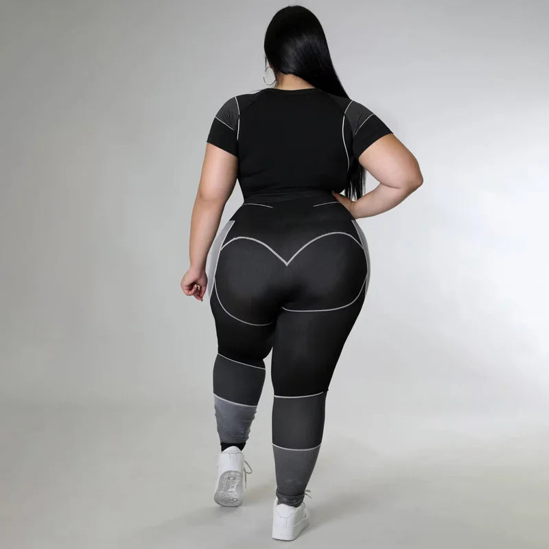 Plus Size Sets Women's Clothes Tracksuit Short Top and Pant Two Piece Sets Gym Joggers Sports Outfits High Elastic Yoga Set