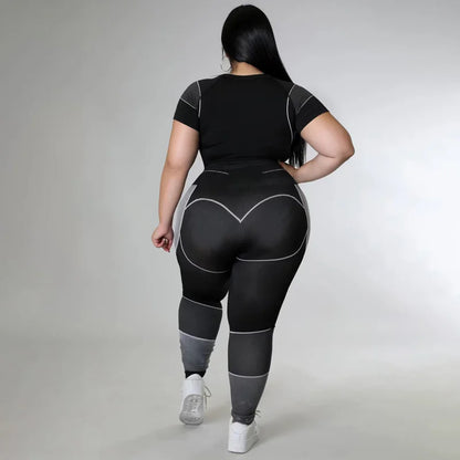 Plus Size Sets Women's Clothes Tracksuit Short Top and Pant Two Piece Sets Gym Joggers Sports Outfits High Elastic Yoga Set