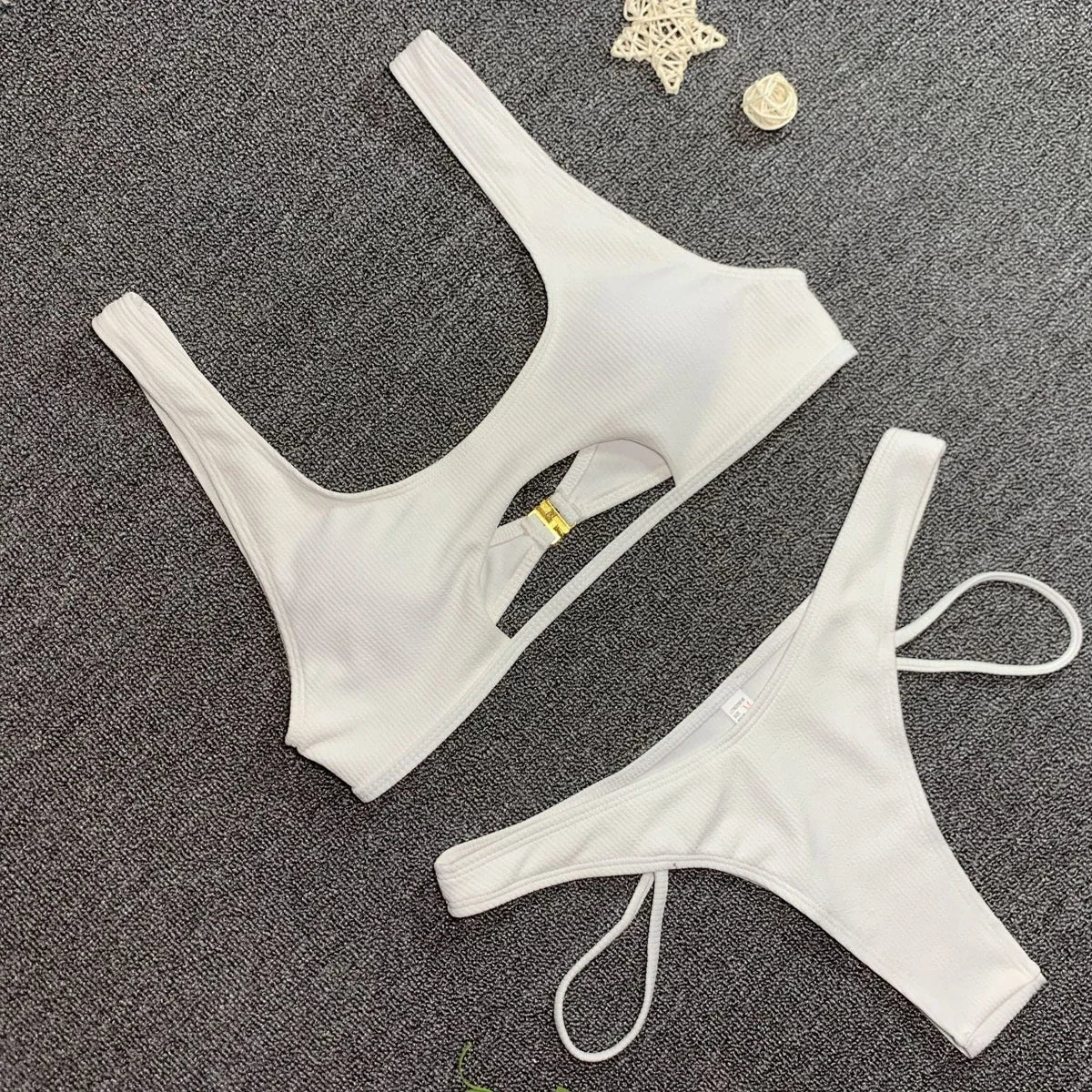 High Cut Push Up Bikini Set Swimsuit Summer Beachwear Brazilian Bathing Suit Solid Swimwear White