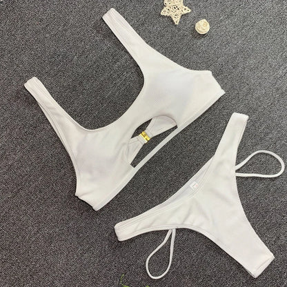 High Cut Push Up Bikini Set Swimsuit Summer Beachwear Brazilian Bathing Suit Solid Swimwear White