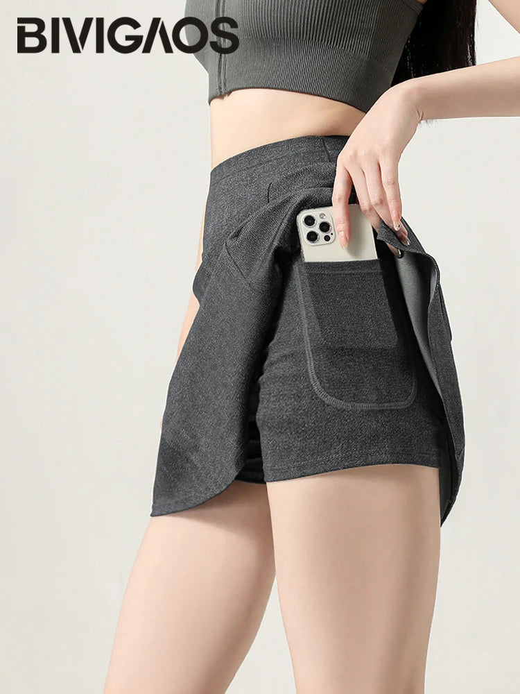 Short Jeans Skirt Women Thin Breathable Sports Fitness Badminton Skirt High Waist Shorts Skirt