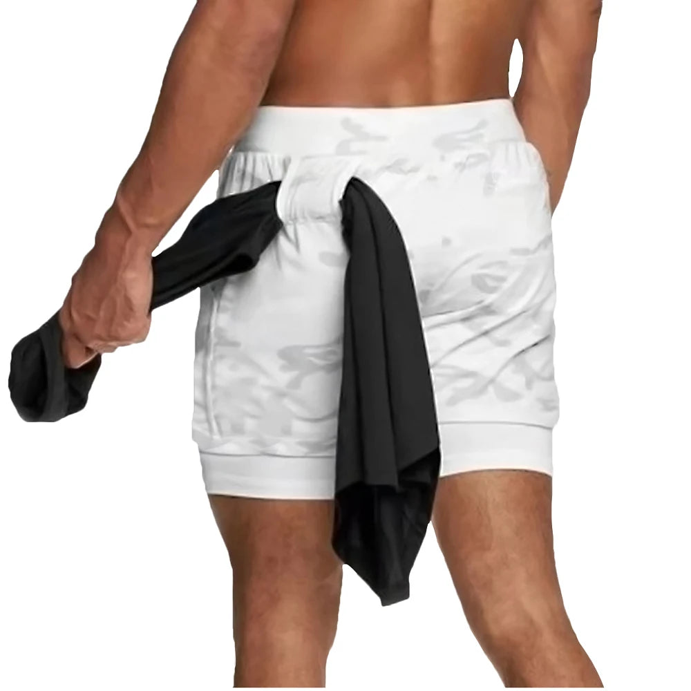 Men Shorts 2 In 1 Double-deck Quick Dry GYM Sport Shorts Fitness Jogging Workout Men Sports Short Pants