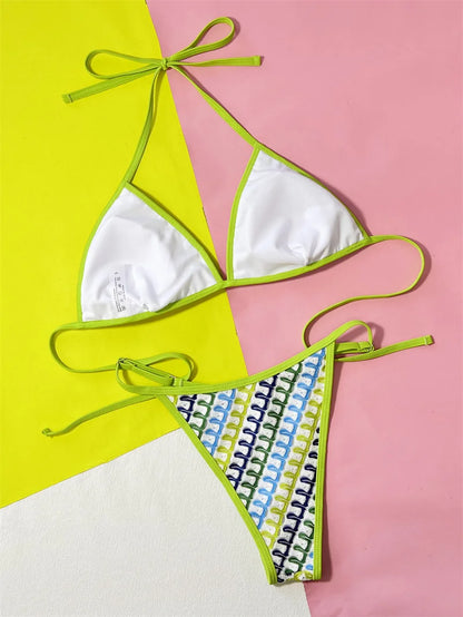 Printed Halter Bikini Set Thong High Leg Cut Female Swimsuit Women Swimwear Two-pieces Bikini set