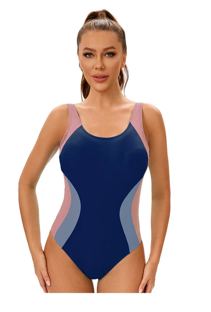 Color Block Sports One-piece Swimsuit for Women in Europe and America Backless Triangle Vest Sleeveless Swimsuit