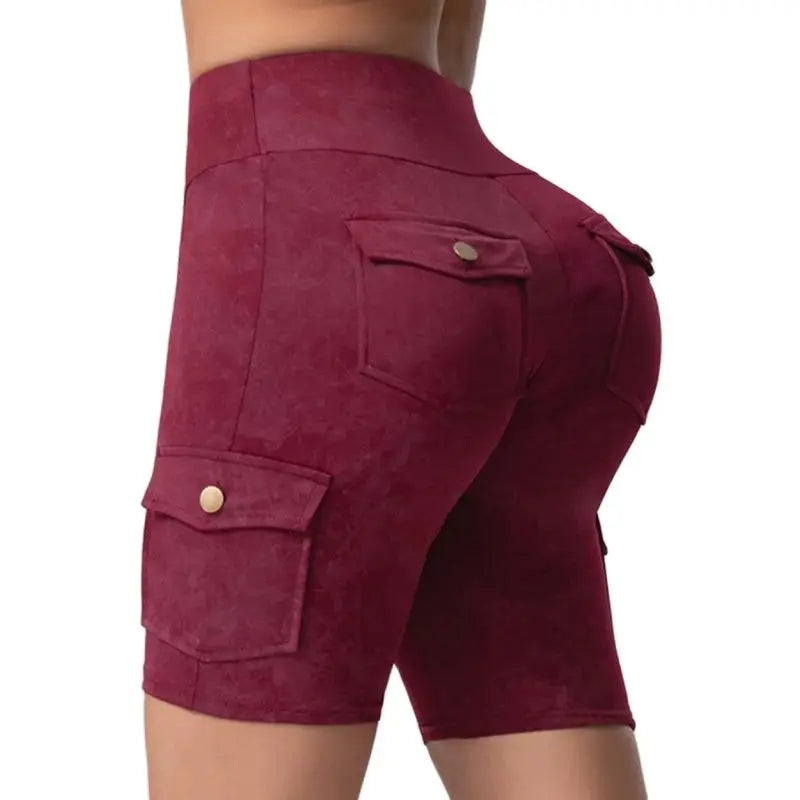 Women Washed Print Work Pocket Yoga Shorts Butt Lifting Workout  Tights Sport Push Up 5-Port Pants Elastic Slim Sportswear