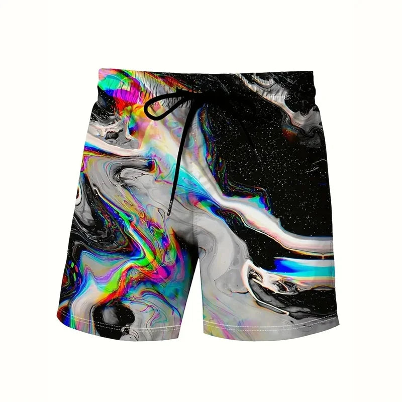 3D Printed Colorful Neon Short Pants For Men Dragon Landscape Pattern Beach Shorts Summer Casual Street Breathable Swim Trunks