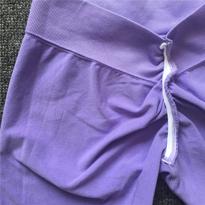 Knit Seamless V Back Yoga Shorts Women Fitness Elastic Scrunch Push Up Sports Running Workout High Waist Shorts