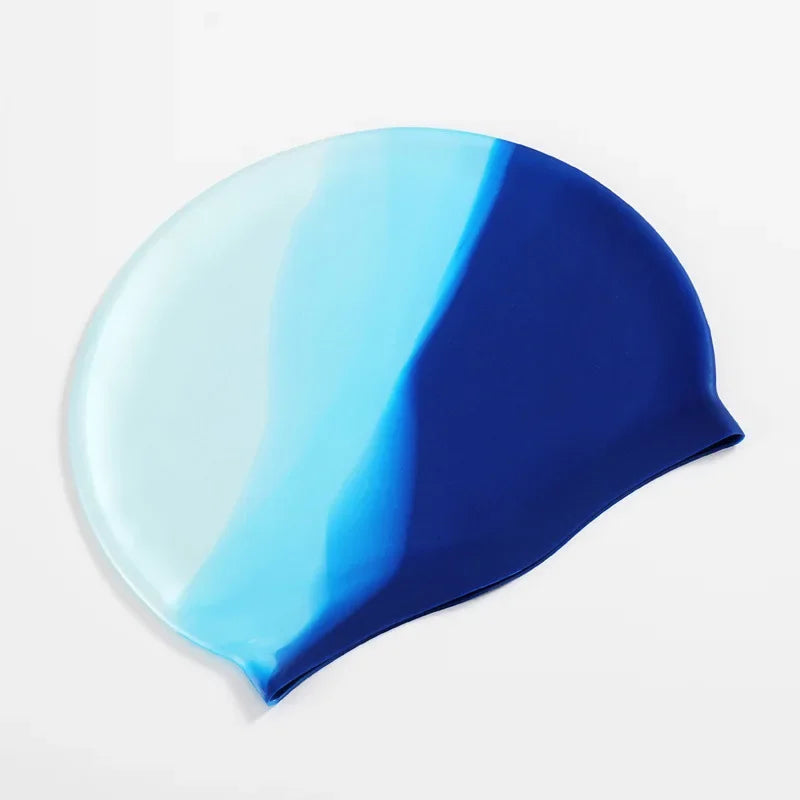 Color Block Silicone Adult Waterproof Swimming Cap Dry Hair Swim Cap for Men Women Protect Ear Swim Hat Swimming Accessories