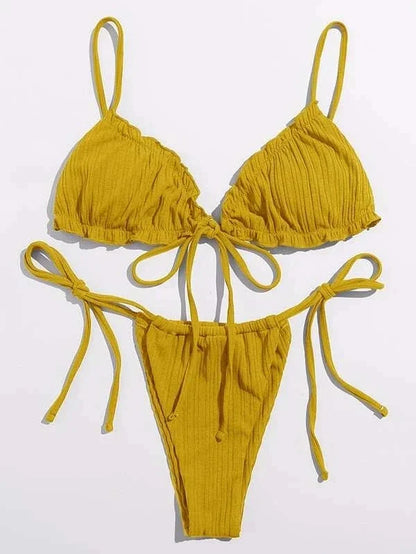 Swimsuit Pit stripe Bikini Women Swimwear  Bathing Suits Push Up Biquinis Bandage Beachwear Solid Bikini Sets