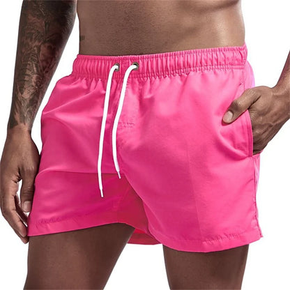Mens Swim Trunks with Mesh Lining Side Pockets Solid Beach Shorts Quick Dry Lightweight Drawstring Board Shorts Summer Swimwear