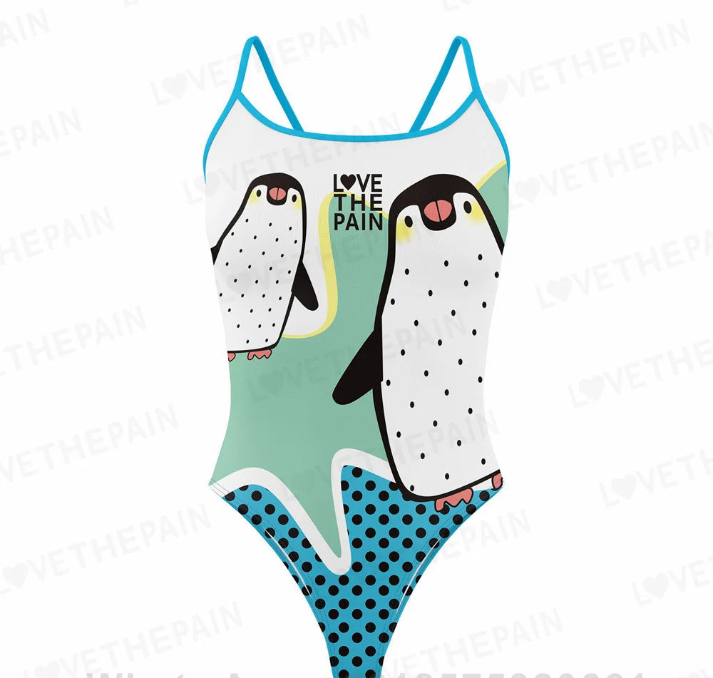 Love The Pain Leopard Print One Piece Swimsuit Thin Straps Versatile V-back Women's Swimwear Monokini Triathlon Swimsuit