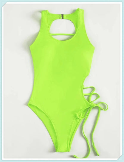 Lace Up Back Swimsuit One Piece Printed Swimwear Women Backless Bathing Swimming Suit Female Padded Beachwear Bodysuit