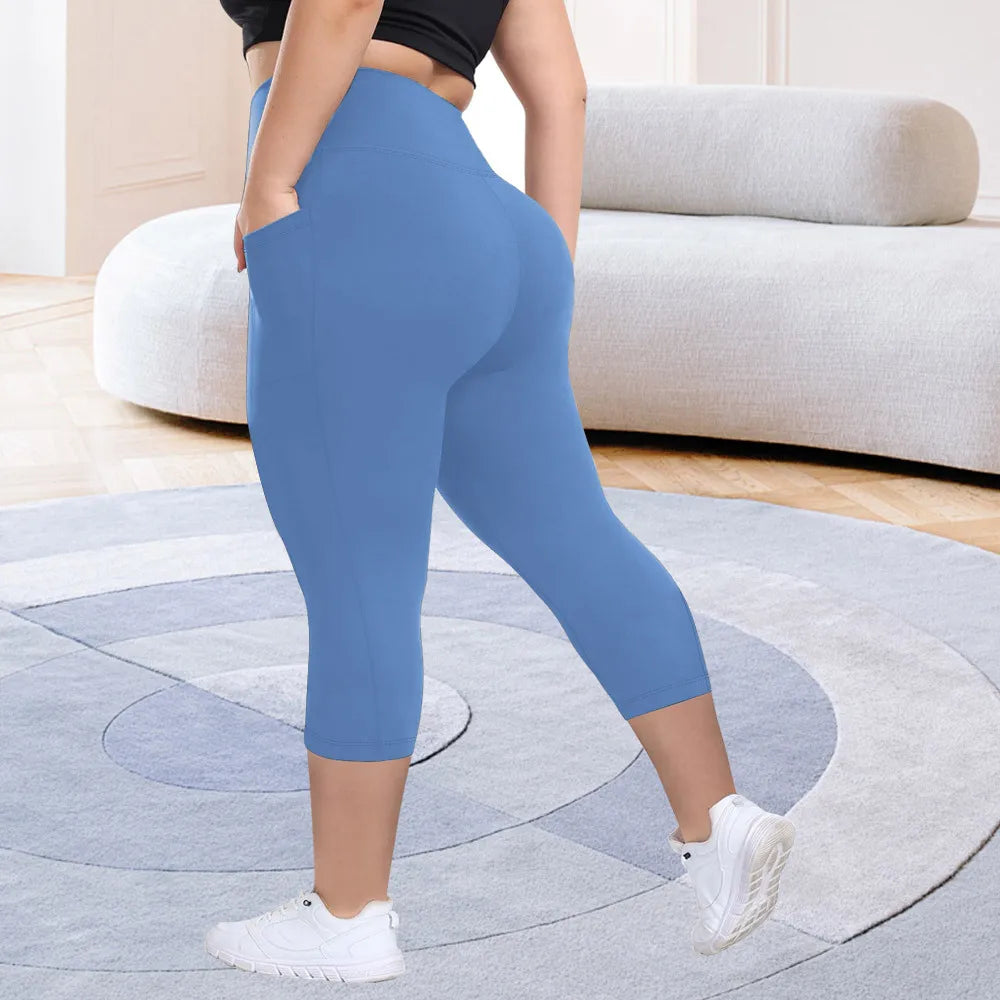 Women's Milk Silk Yoga Pants Plus Size High-Waisted Workout Leggings with Side Pockets, European Fit Gym To Street Activewear