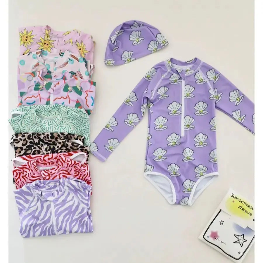 Toddler Girls Swimwear Summer Baby Rash Guard Long Sleeve Swimsuit Boys Bathing One-Piece Kids Clothes