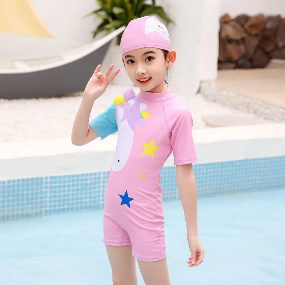UV Baby Girl Swimsuit One Piece Swimming Jumpsuit Unicorn Bathing Suit SPF 50 Short Sleeve Kids Swimwear for Girls 2-12 Years