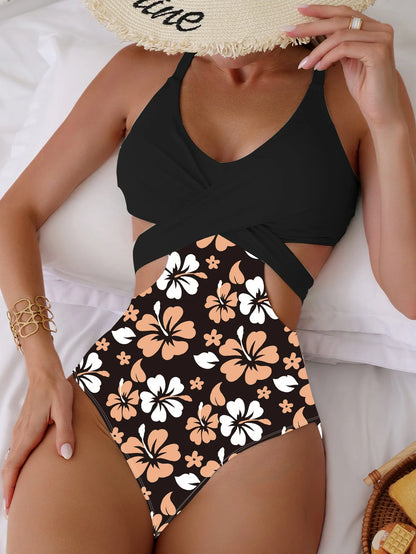 Leaf Print Design Swimwear Women One Piece Swimsuit Bathers