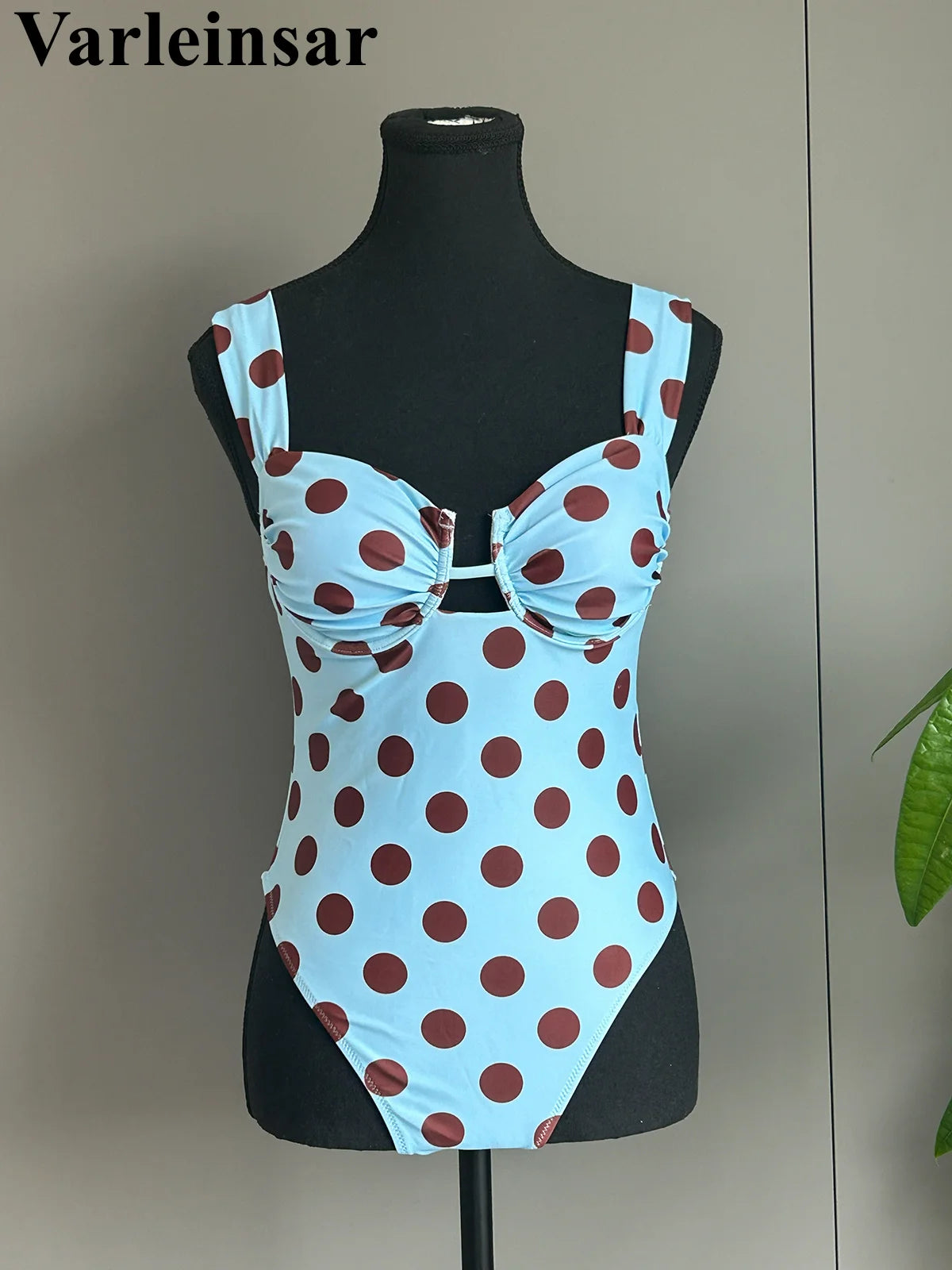 Polka Dots Underwired One Piece Swimsuit Women Swimwear Female Backless Monokini High Leg Cut Bather Bathing Suit Swim