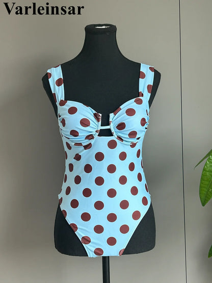 Polka Dots Underwired One Piece Swimsuit Women Swimwear Female Backless Monokini High Leg Cut Bather Bathing Suit Swim