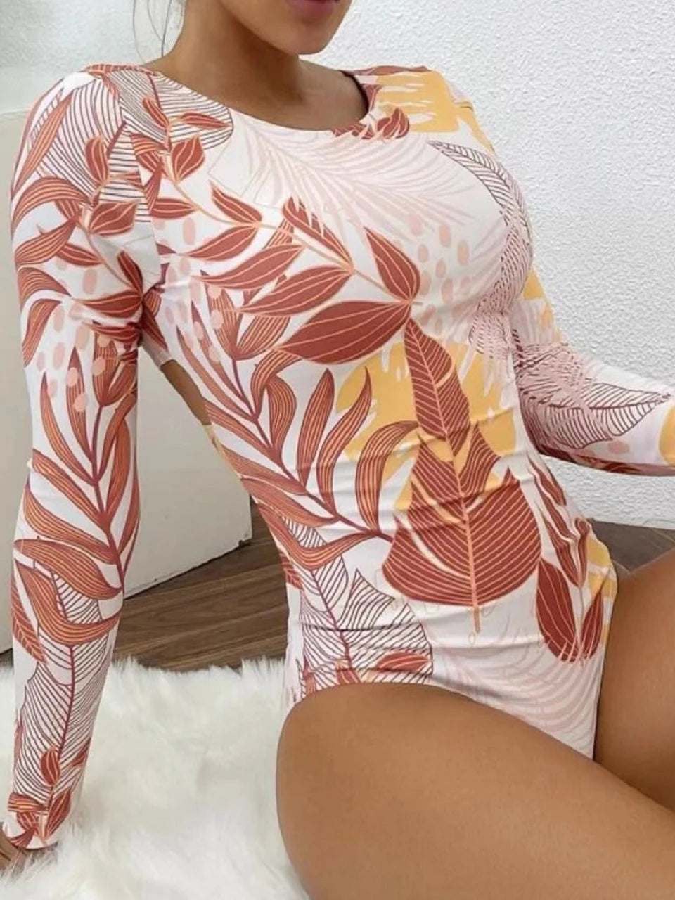 Surf Long Sleeve Swimsuit Women Back Cut Out One Piece Diving Clothes Swimwear Female Printed Bathing Swimming Bodysuit