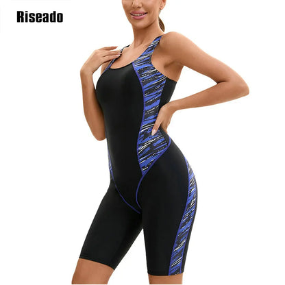 Women's Knee Length Boyleg One Piece Swimsuit Athletic Swimming Racerback Modest Sport Bathing Suit