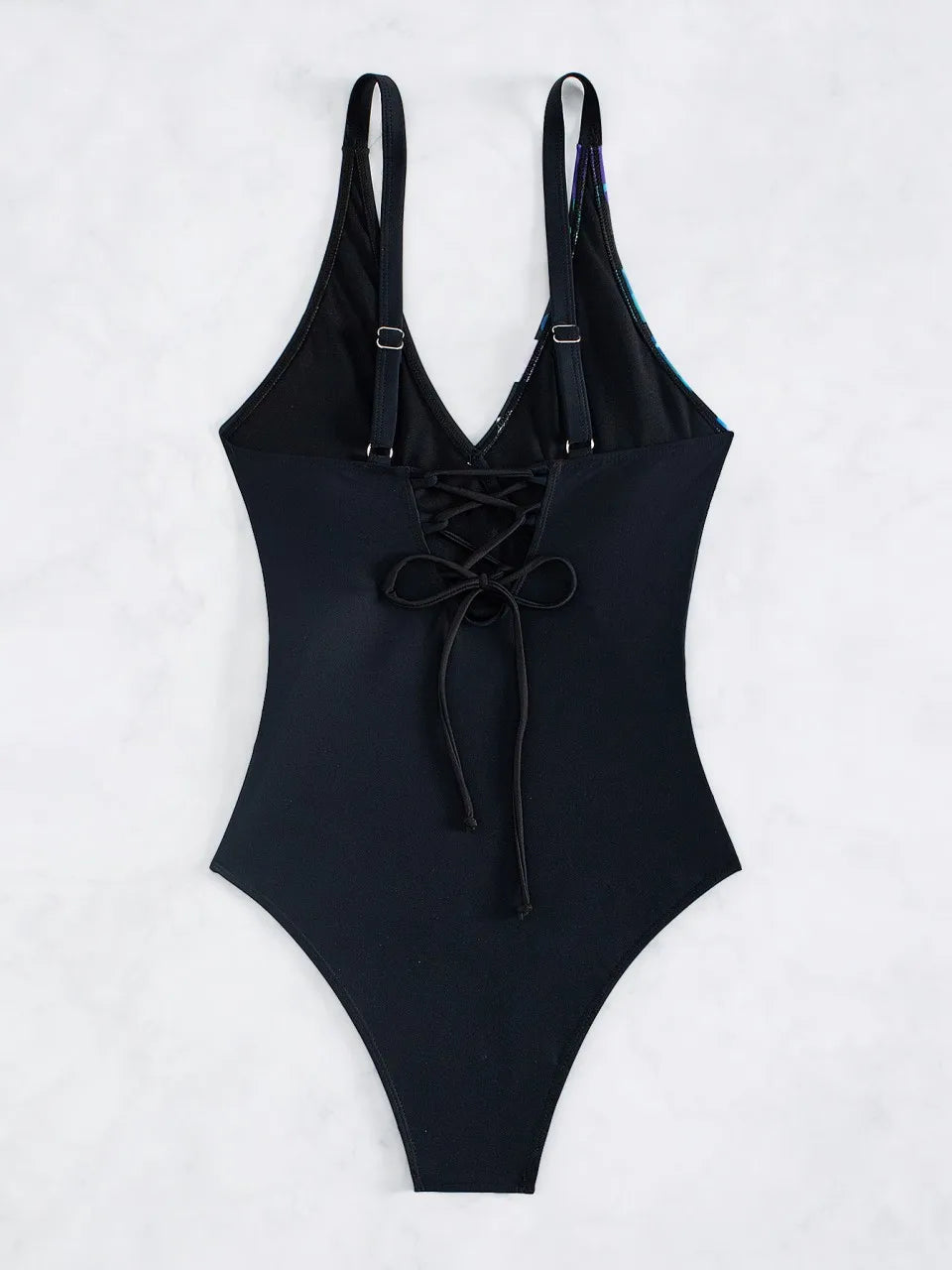 Strappy Printed Swimsuit Women One Piece String Back Swimwear Female Patchwork Bodysuit Bathing Swimming Suit Beachwear