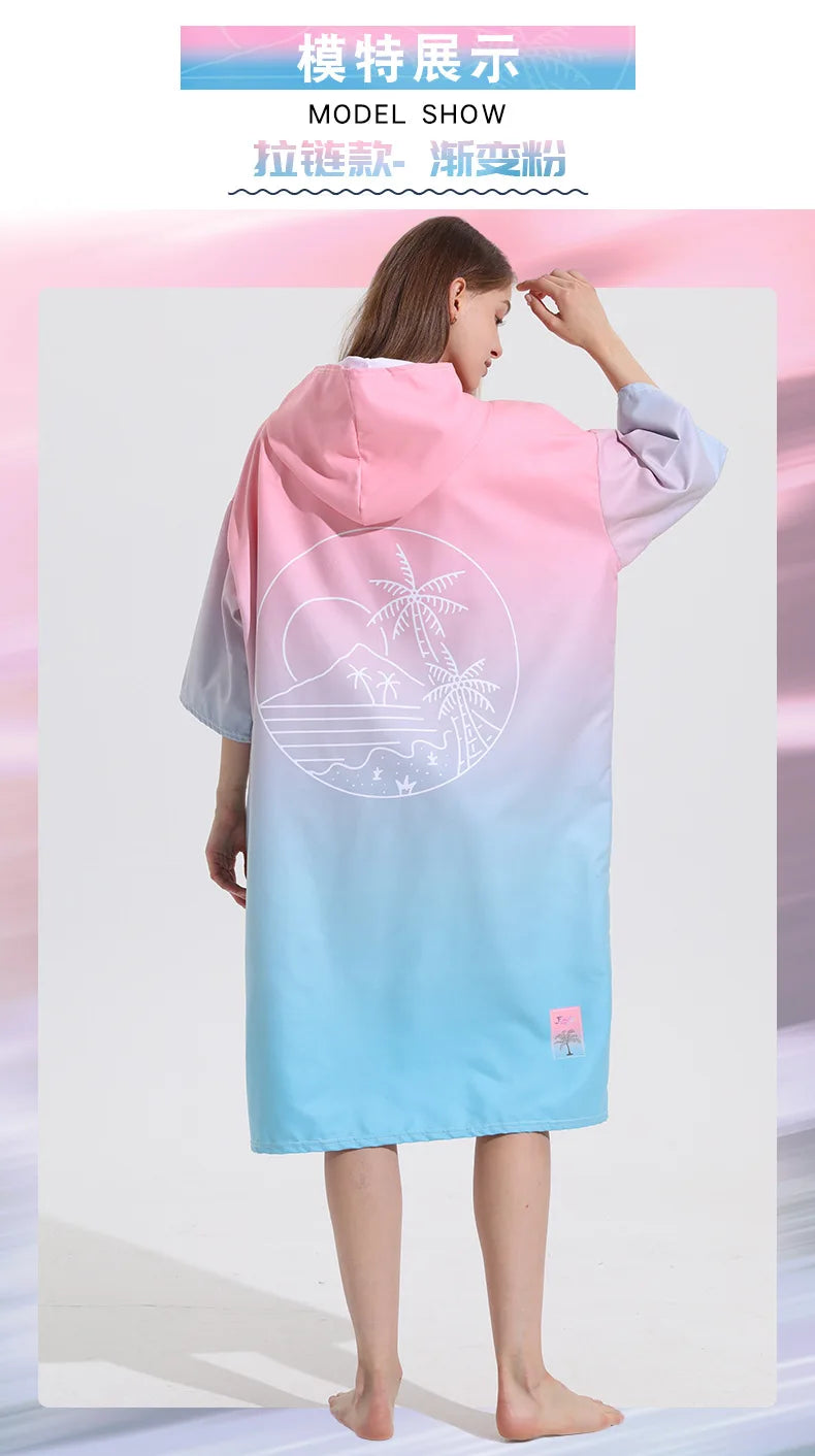 Surf Poncho Changing Robe with Hood Quick Dry Microfiber Wetsuit Changing Towel with Zipper for Bath Beach Surfing Men Women