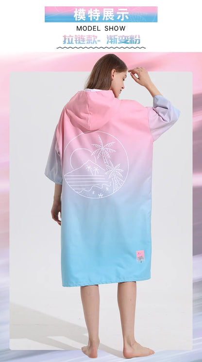 Surf Poncho Changing Robe with Hood Quick Dry Microfiber Wetsuit Changing Towel with Zipper for Bath Beach Surfing Men Women