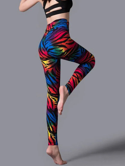 CUHAKCI High Waist Leggings Sportwear Workout Women Jeggings Elastic Pants Leopard Summer Printed Stripe Fitness Leggins