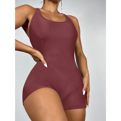 Women's One-Piece Swimsuit - Solid Color Athletic Surfing Swimwear
