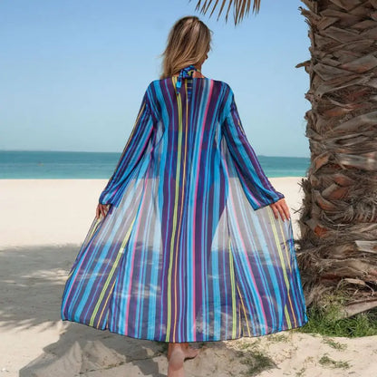 Striped Swimsuit Three Piece Cover Up Bikinis Set Summer Beach Swimwear Bathing Suit For Women